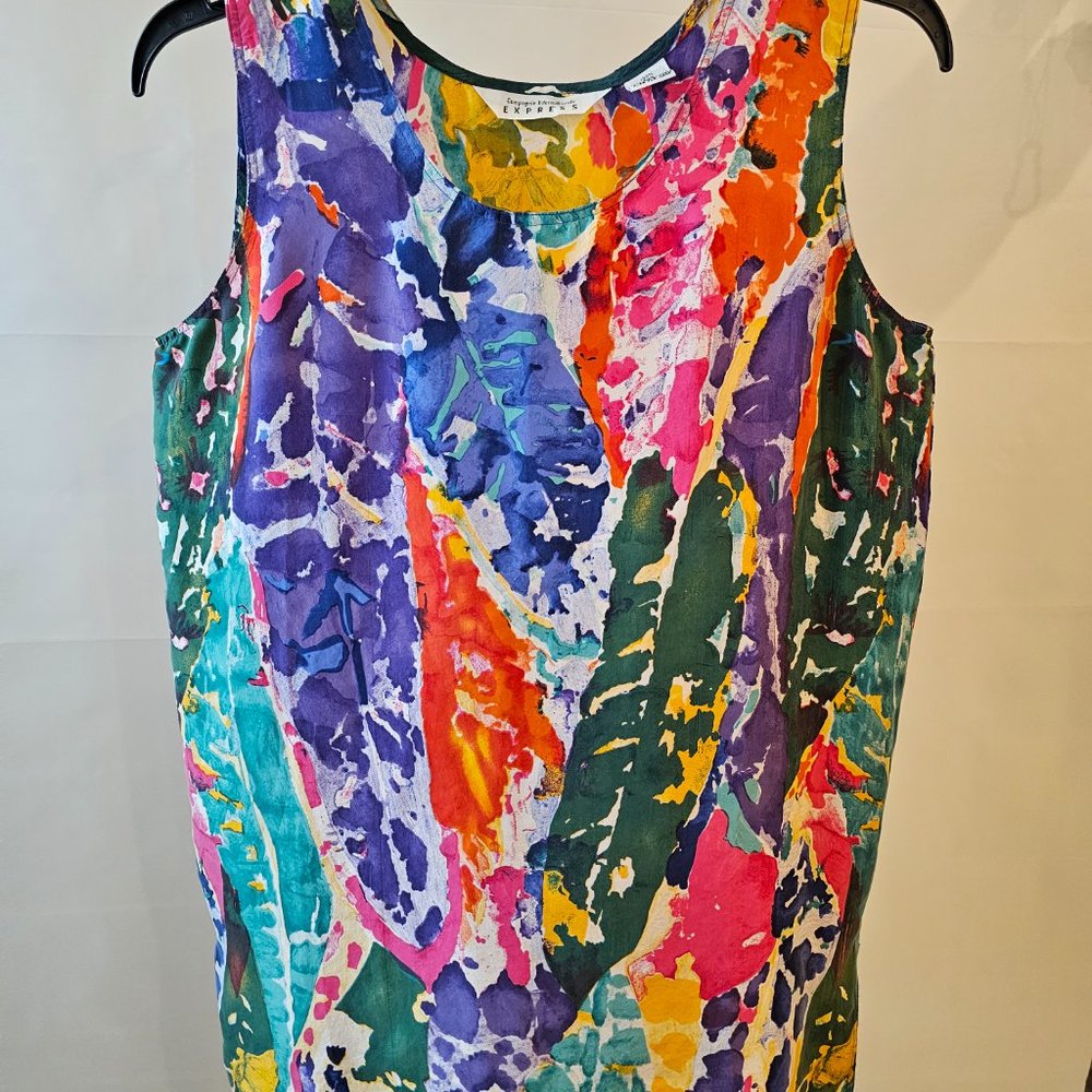 Nwot Express Silk Multicolor Leaf Pattern Tank To… - image 1